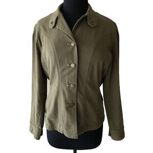 Travel Smith Womens Canvas Coat Size Medium Green Cotton Cargo Utility Jacket